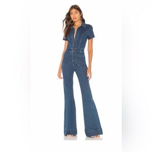 Show me your Mumu Everhart Denim Jumpsuit Flared Wide Leg Lunar Blue